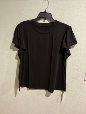 Black Flutter Sleeve Women's Top